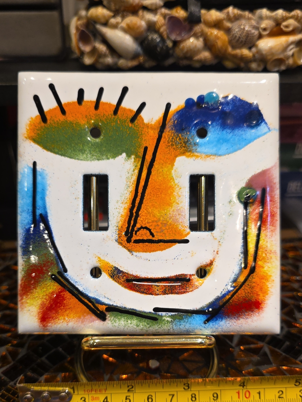 Vintage Multicolor Abstract Face Glass Switch Plate